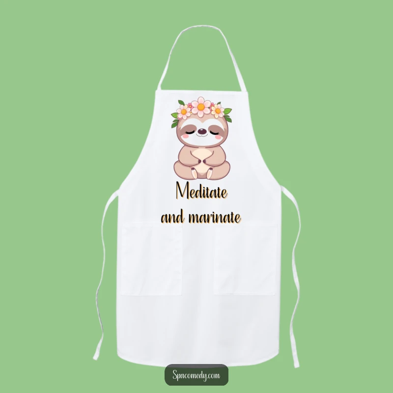 Funny Kawaii Sloth Apron: Meditative Chef Sloth, Peaceful Funny Gift for Home Cooks