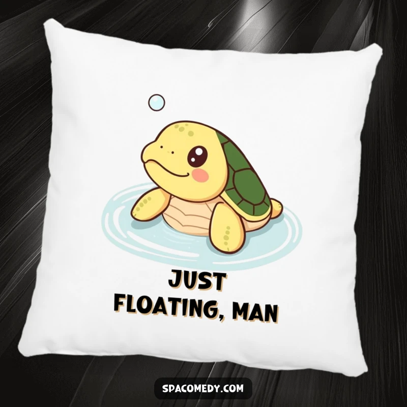 Funny Kawaii Turtle Pillow: A small turtle happily soaking in warm water, perfect for lounging.