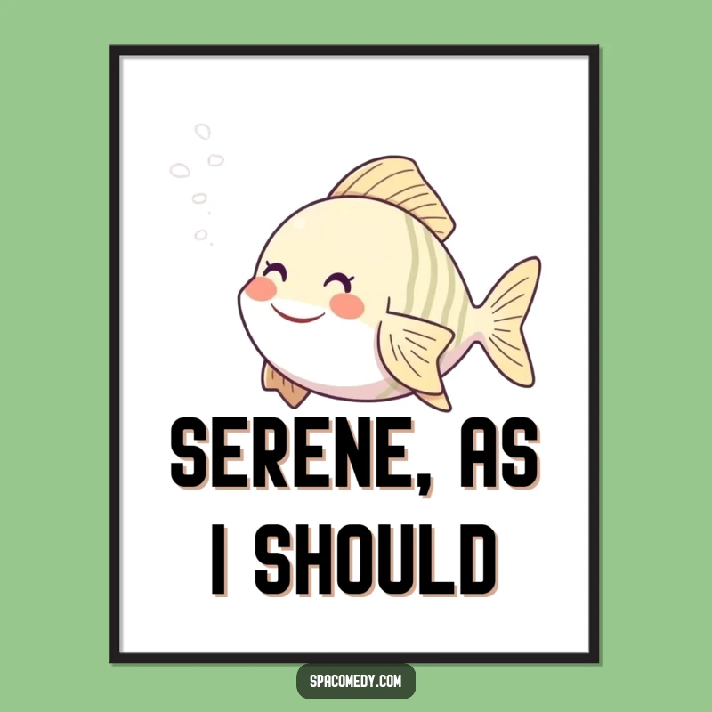 Funny Smiling Fish Digital Art - Spa Steam Mist Character, Humorous Aquatic Decor Gift