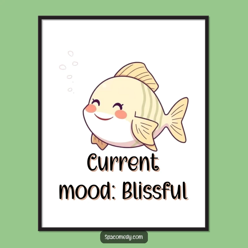 Funny Smiling Fish Poster - Spa Steam Mist Art, Humorous Aquatic Character Wall Decor Gift
