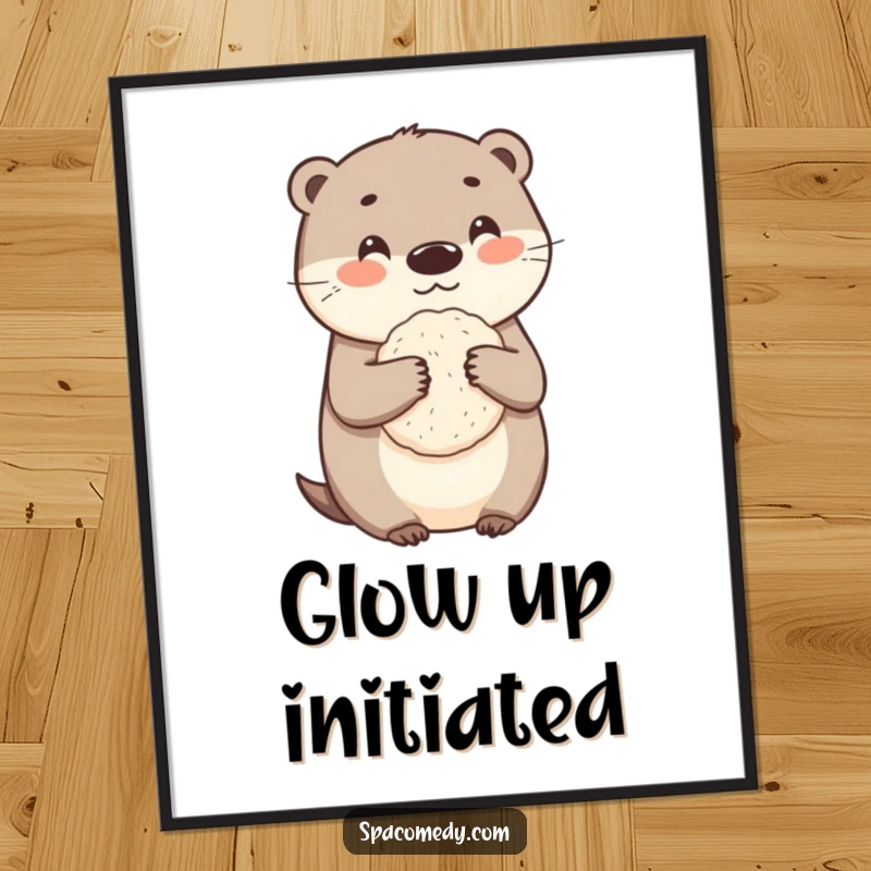 Funny otter poster featuring an adorable character holding a loofah, perfect for humorous and cute wall art.