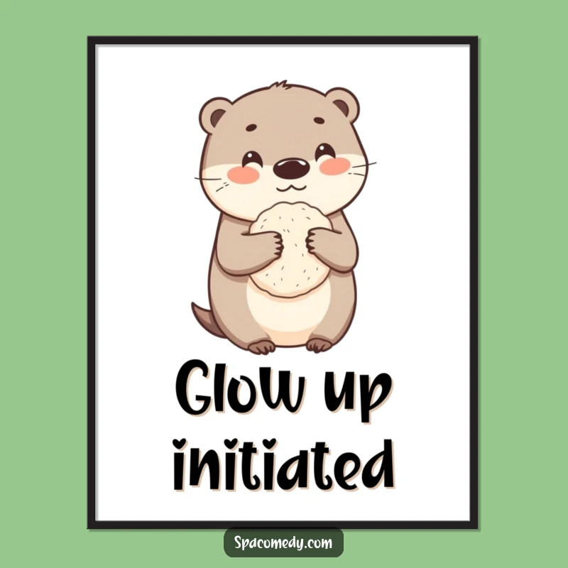 Funny Otter Loofah Poster - Cute Cleaning Character Art, Humorous Bath Decor Gift