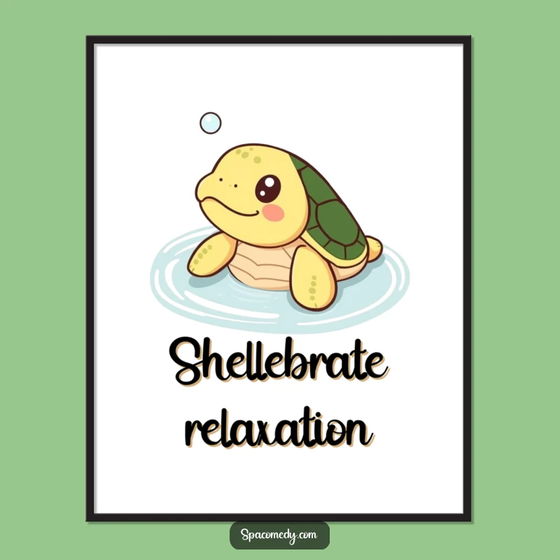 Funny Kawaii Turtle Poster: Happy Soaking Turtle Art, Cheerful Funny Gift Decor