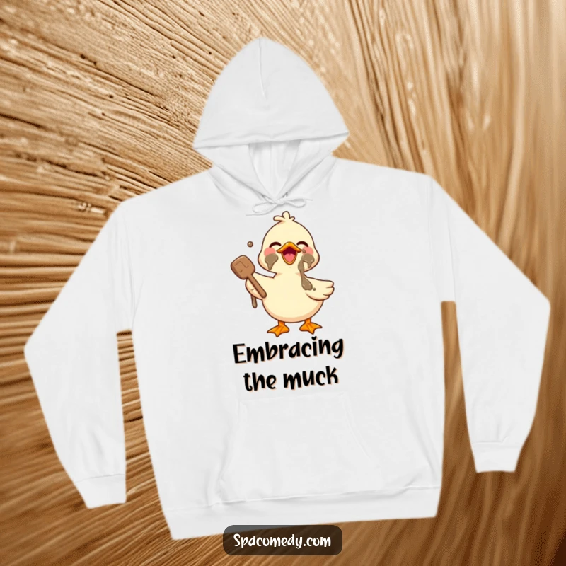 Funny Kawaii Duck Hoodie showing a cute duck enjoying a mud mask, ideal for cozy relaxation and humorous comfort.