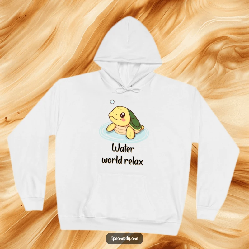 Funny Kawaii Turtle Hoodie: A cute turtle happily soaking in warm water, radiating pure joy.