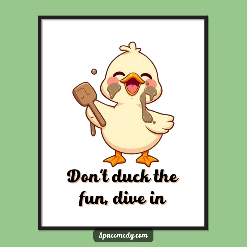 Free Printable Wall Art: Funny Kawaii Duck Mud Bath, Joyful Downloadable Decor
