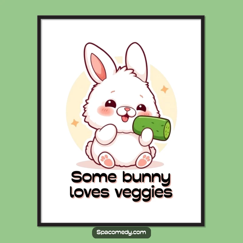 Funny Free Printable Wall Art: Kawaii Bunny Cucumber Comedy, Downloadable Art Gift