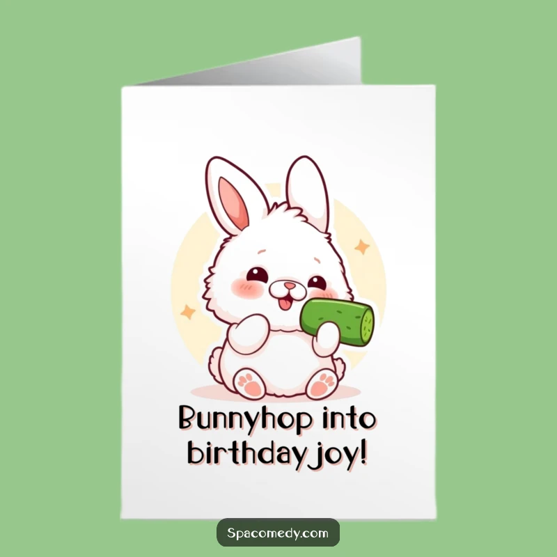 Funny Free Printable Birthday Card: Kawaii Bunny Cucumber Comedy, Downloadable Fun Gift