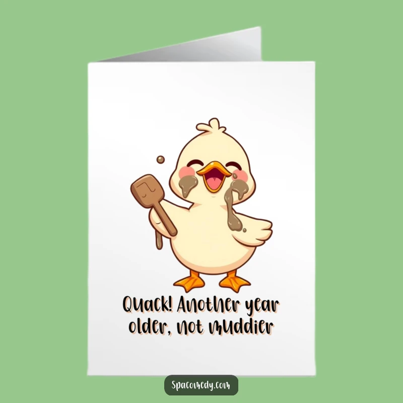 Free Printable Birthday Card: Funny Kawaii Duck Mud Bath, Joyful Downloadable Gift