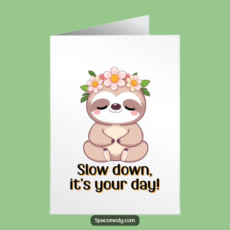 Zen Free Printable Birthday Card: Kawaii Sloth Meditation, Downloadable Peaceful Gift