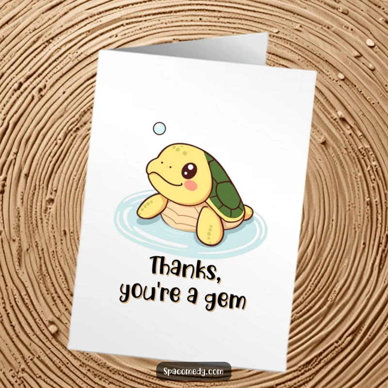 Free Printable Thank You Card: Kawaii small turtle happily soaking in warm water, conveying warm and happy thanks.