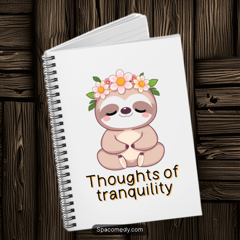 Funny Kawaii Sloth Notebook: A cute sloth peacefully meditating with a flower crown, ready for your notes.