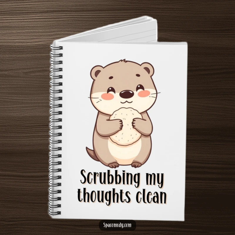 Funny otter notebook with a cute character holding a loofah, perfect for journaling clean thoughts with humor.
