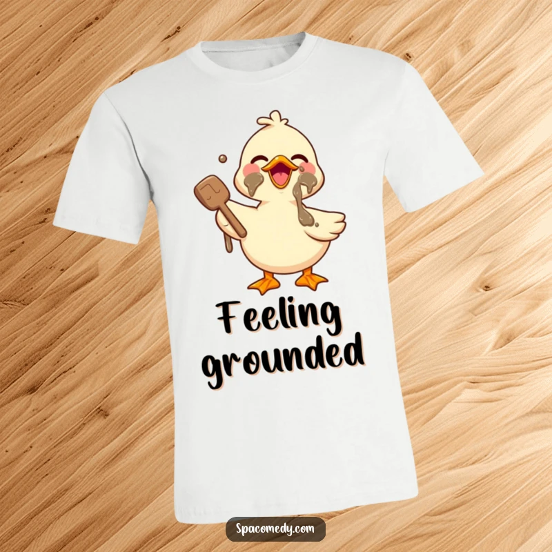 Funny Kawaii Duck T-Shirt featuring a cute duck happily covered in mud, perfect for relaxation days and animal lovers.