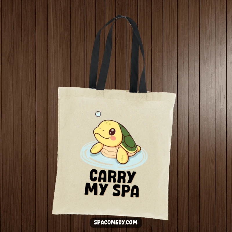 Funny Kawaii Turtle Tote Bag: A small turtle happily soaking in warm water, looking very pleased.